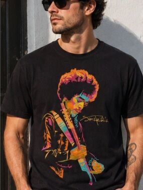 Authentic Hendrix Jimi Hendrix Graphic T-Shirt Black Size Large 100% Cotton